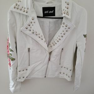 White studded moto jacket